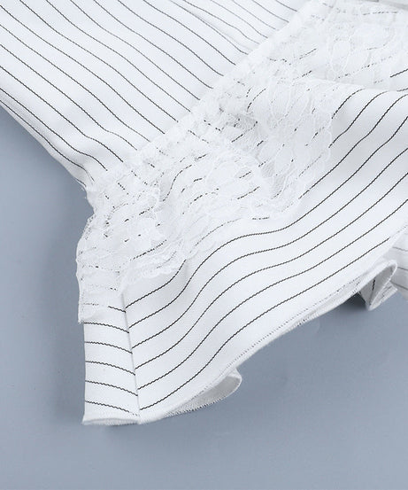 Neo-Victorian Striped Ruffle Corset Top - White Lace-Up Bustier for Halloween & Fall Fashion