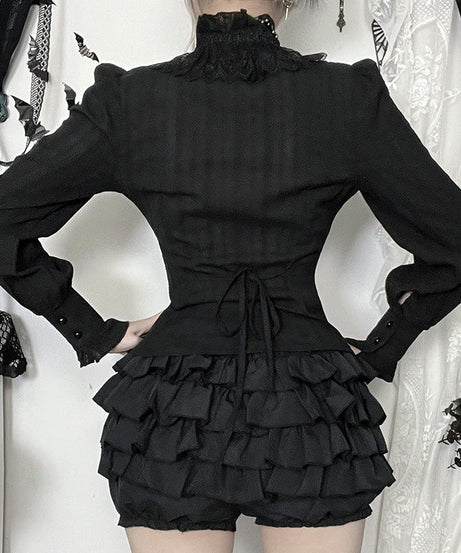Mystical Midnight Ruffle Blouse - Victorian Goth Button-Down for Fall & Halloween Chic