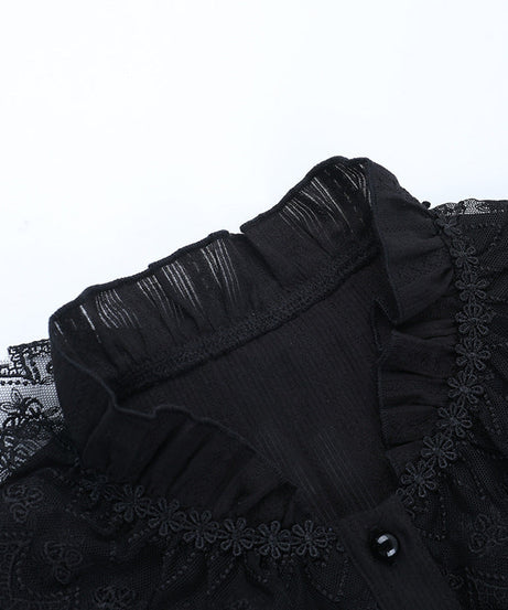 Mystical Midnight Ruffle Blouse - Victorian Goth Button-Down for Fall & Halloween Chic