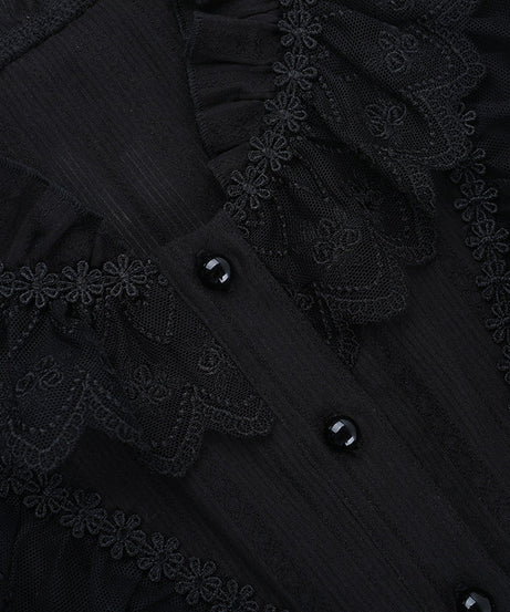 Mystical Midnight Ruffle Blouse - Victorian Goth Button-Down for Fall & Halloween Chic