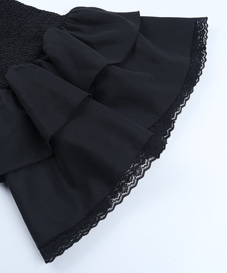 Enchanting Gothic Off-Shoulder Mini Dress - Dramatic Lace Bell Sleeves & Ruched Waist for Halloween & Fall