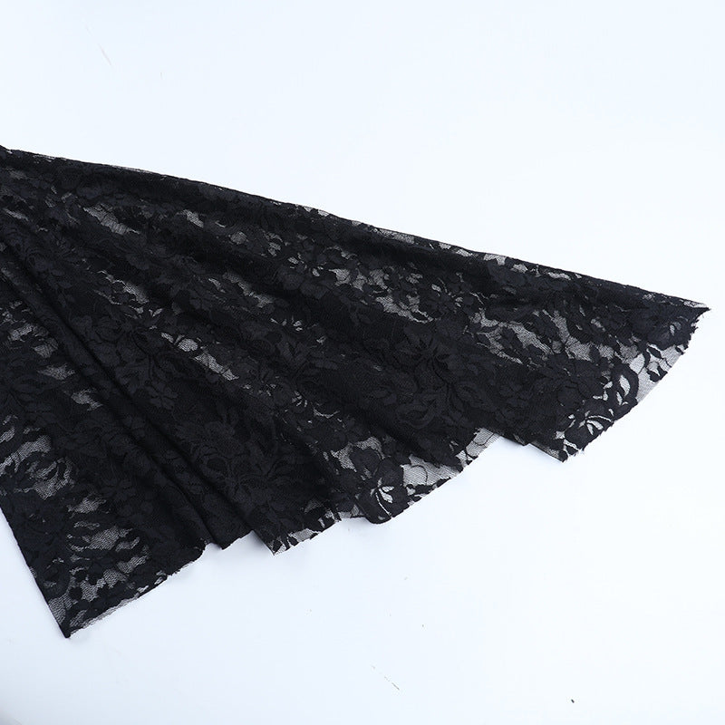 Enchanting Gothic Off-Shoulder Mini Dress - Dramatic Lace Bell Sleeves & Ruched Waist for Halloween & Fall