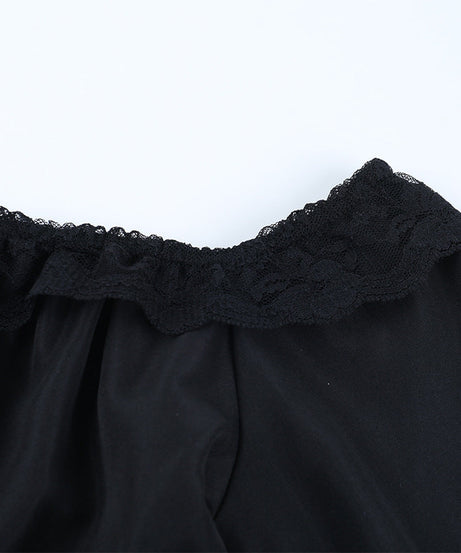 Enchanting Gothic Off-Shoulder Mini Dress - Dramatic Lace Bell Sleeves & Ruched Waist for Halloween & Fall