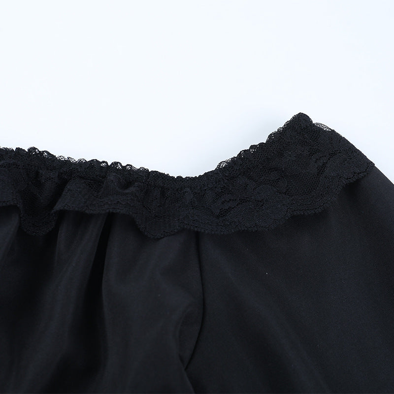 Enchanting Gothic Off-Shoulder Mini Dress - Dramatic Lace Bell Sleeves & Ruched Waist for Halloween & Fall