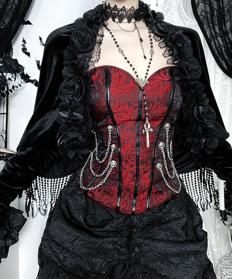 Enchanted Rose Velvet Hooded Shrug - Gothic Vampire Halloween Glamour
