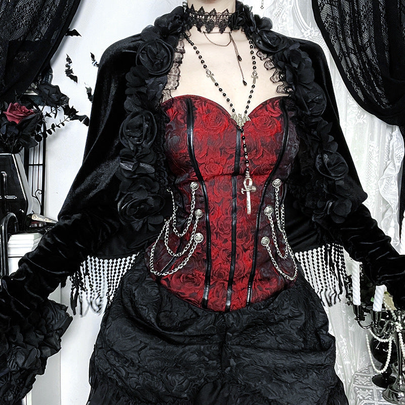Enchanted Rose Velvet Hooded Shrug - Gothic Vampire Halloween Glamour