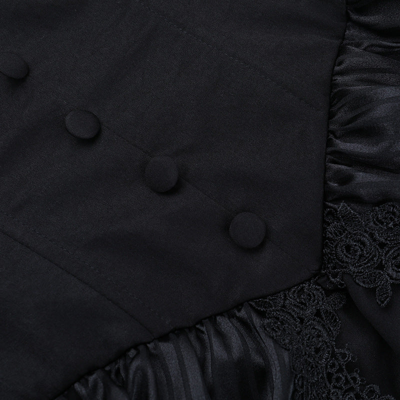 Victorian Gothic Ruffled Maxi Dress - Elegant Black Gown for Halloween, Fall Formals & Dark Academia