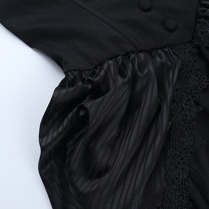 Victorian Gothic Ruffled Maxi Dress - Elegant Black Gown for Halloween, Fall Formals & Dark Academia