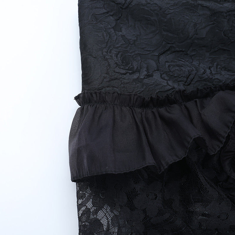 Haute Gothic Black Lace Hi-Lo Skirt | Victorian Ruffles for Halloween & Dark Romance