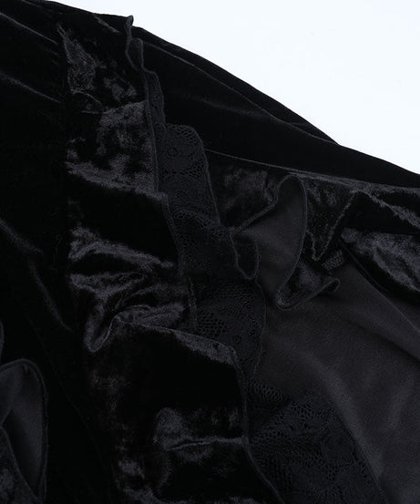 Bewitching Velvet & Lace Off-Shoulder Gown - Dramatic High-Low Hem for Gothic Glamour & Halloween