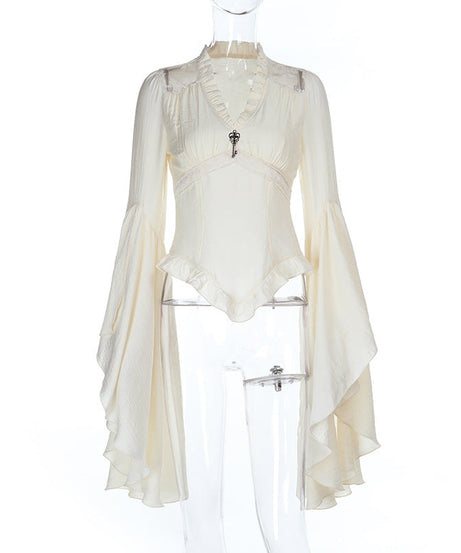 Enchanting Victorian Ruffle Bell Sleeve Blouse - Fall & Halloween Ready