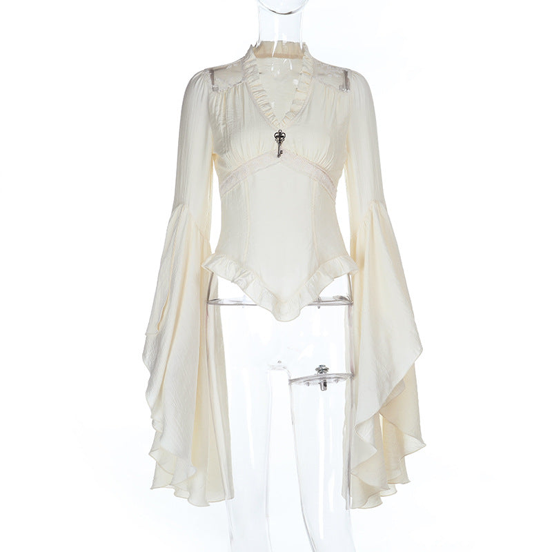 Enchanting Victorian Ruffle Bell Sleeve Blouse - Fall & Halloween Ready