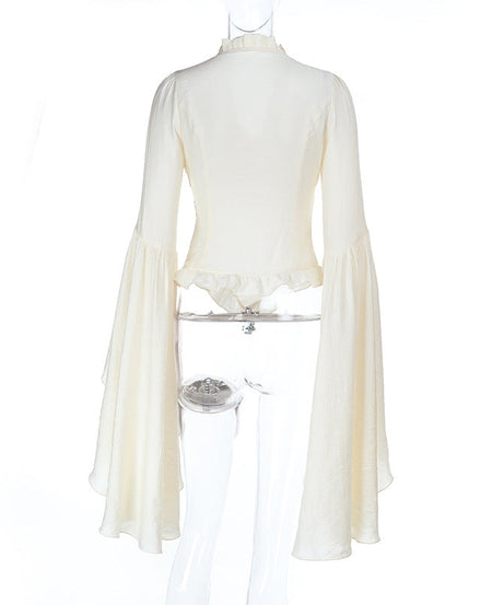 Enchanting Victorian Ruffle Bell Sleeve Blouse - Fall & Halloween Ready