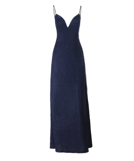 Radiant Navy Sparkle Maxi Dress | V-Neck Cami Gown for Holiday Parties & Galas