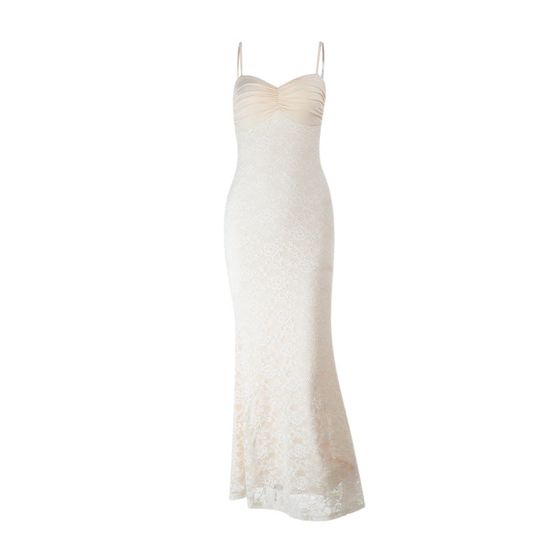 Elegant Ivory Ruched Lace Maxi Gown - Perfect for Fall Weddings & Holiday Galas