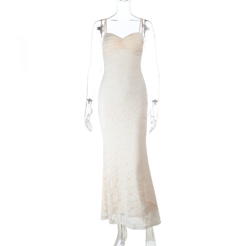 Elegant Ivory Ruched Lace Maxi Gown - Perfect for Fall Weddings & Holiday Galas