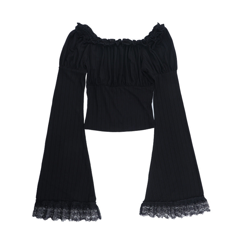 Haunted Elegance: Gothic Off-Shoulder Bell Sleeve Top – Spooky Season & Fall Fashion Essential