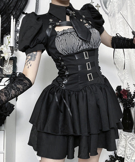 Dark Enchantress Puff Sleeve Collared Bolero Top - Your Ultimate Halloween & Alt Fashion Statement