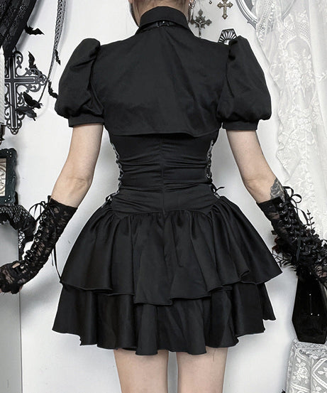 Dark Enchantress Puff Sleeve Collared Bolero Top - Your Ultimate Halloween & Alt Fashion Statement