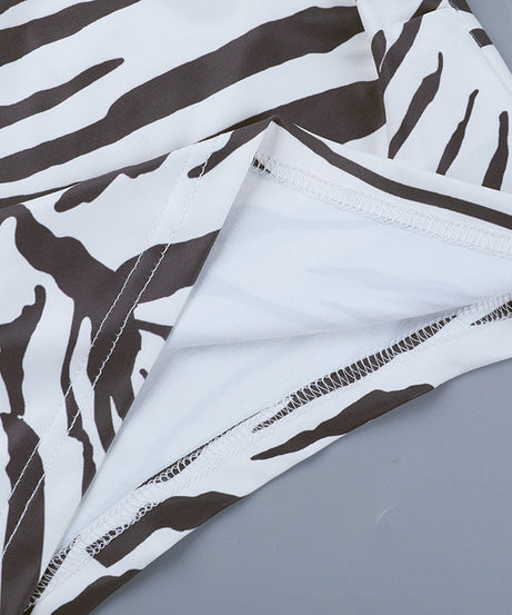 Fierce Zebra Print One-Shoulder Long Sleeve Crop Top - Your Go-To for Fall Nights & Holiday Parties