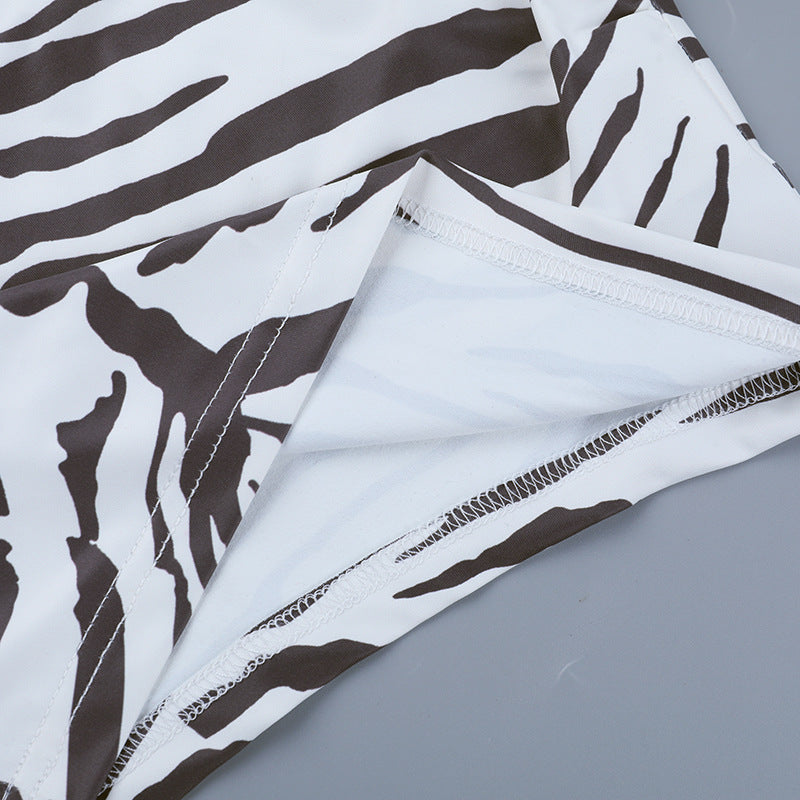 Fierce Zebra Print One-Shoulder Long Sleeve Crop Top - Your Go-To for Fall Nights & Holiday Parties