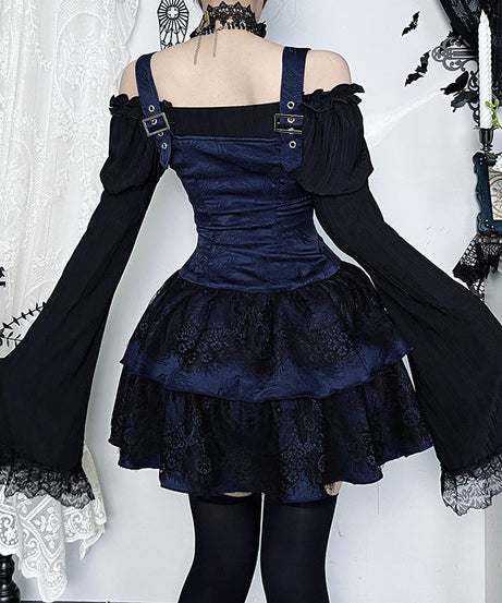 Haunted Elegance: Gothic Off-Shoulder Bell Sleeve Top – Spooky Season & Fall Fashion Essential