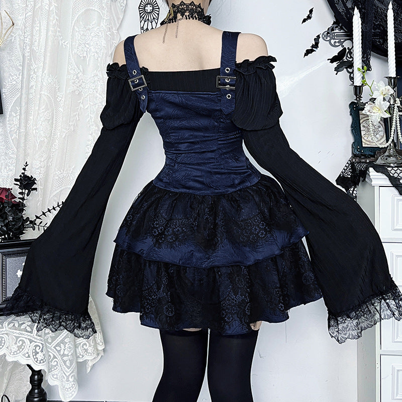 Haunted Elegance: Gothic Off-Shoulder Bell Sleeve Top – Spooky Season & Fall Fashion Essential