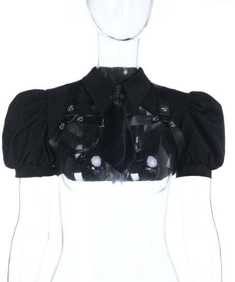 Dark Enchantress Puff Sleeve Collared Bolero Top - Your Ultimate Halloween & Alt Fashion Statement
