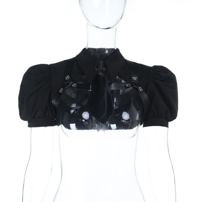 Dark Enchantress Puff Sleeve Collared Bolero Top - Your Ultimate Halloween & Alt Fashion Statement