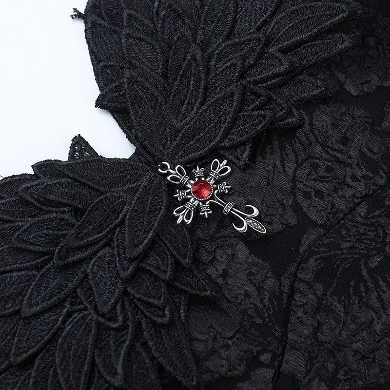 Enchanting Black Gothic Off-Shoulder Mini Dress - Textured Elegance for Fall & Halloween