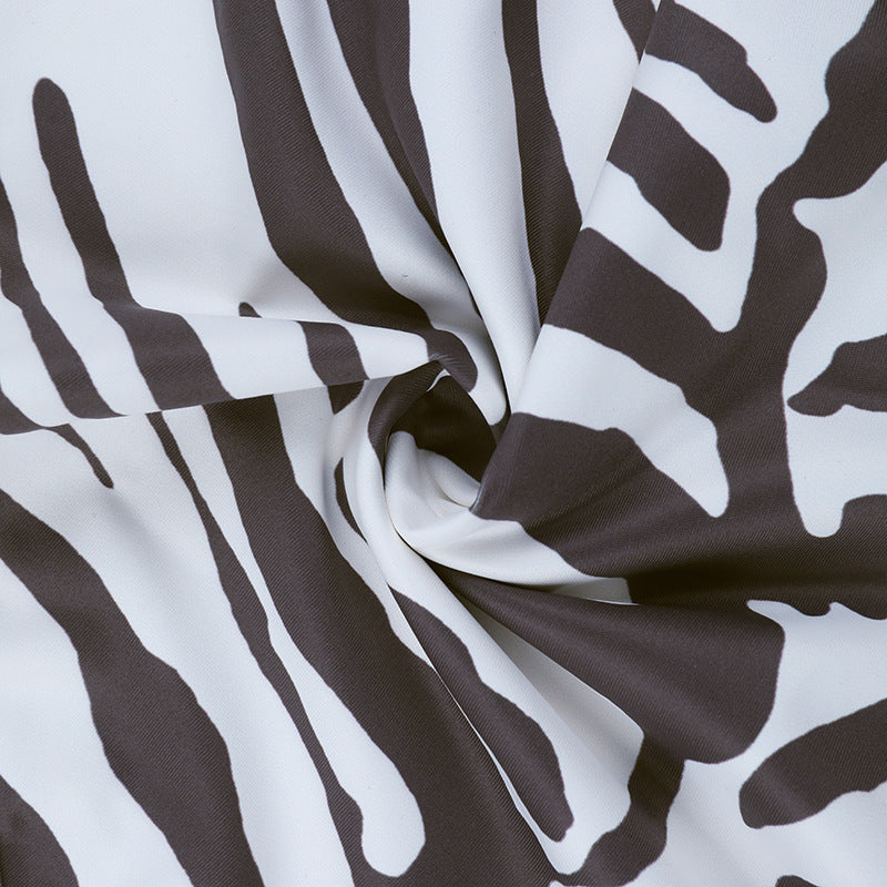 Fierce Zebra Print One-Shoulder Long Sleeve Crop Top - Your Go-To for Fall Nights & Holiday Parties