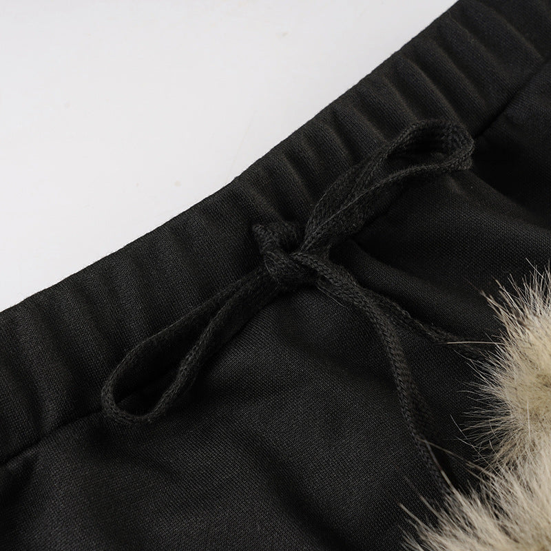 Cozy Chic Black Faux Fur Pom-Pom Mini Skirt - Y2K Fall & Holiday Party Ready!