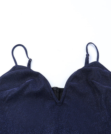 Radiant Navy Sparkle Maxi Dress | V-Neck Cami Gown for Holiday Parties & Galas