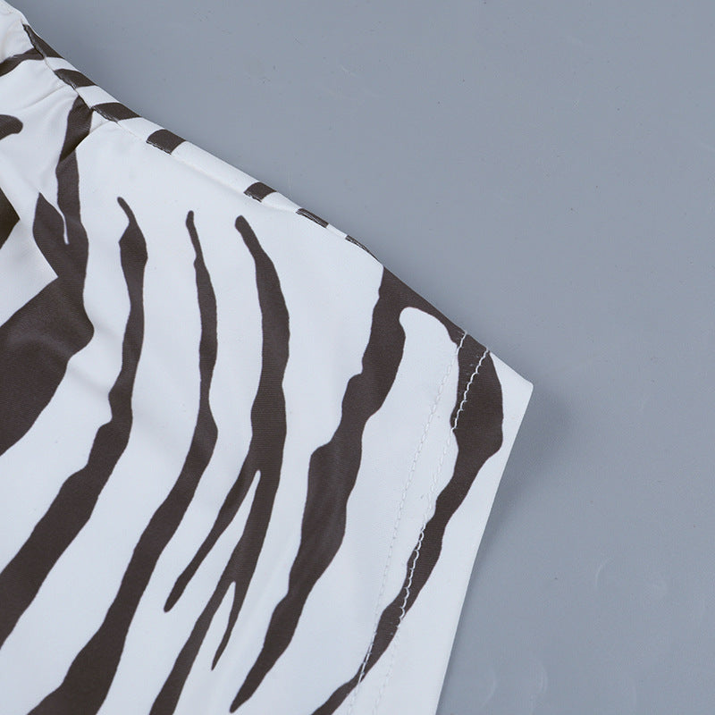 Fierce Zebra Print One-Shoulder Long Sleeve Crop Top - Your Go-To for Fall Nights & Holiday Parties