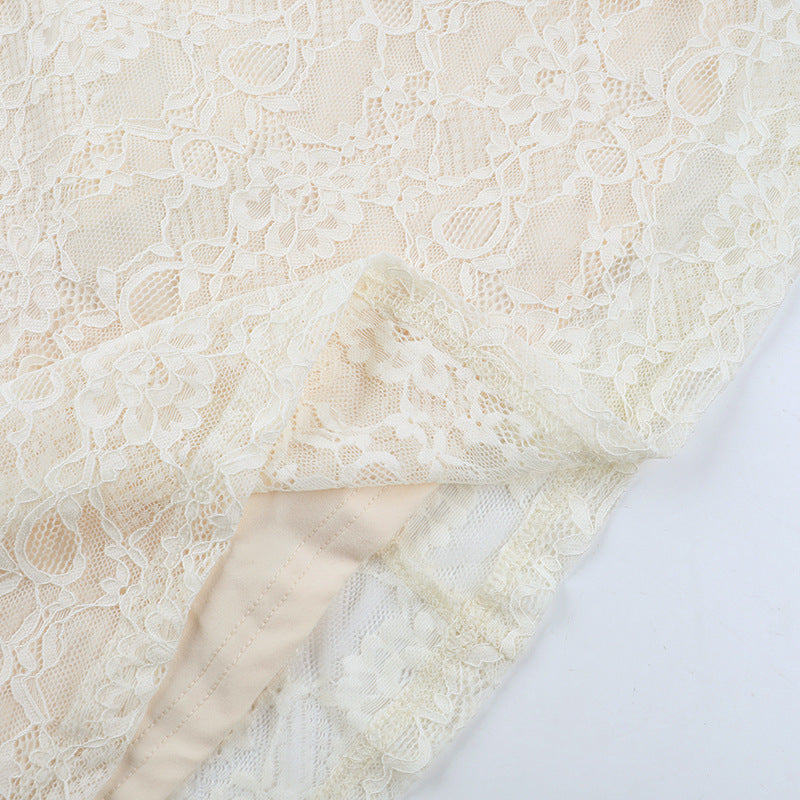 Elegant Ivory Ruched Lace Maxi Gown - Perfect for Fall Weddings & Holiday Galas