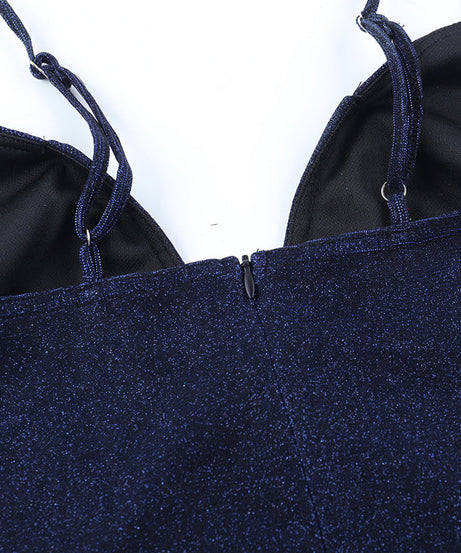 Radiant Navy Sparkle Maxi Dress | V-Neck Cami Gown for Holiday Parties & Galas