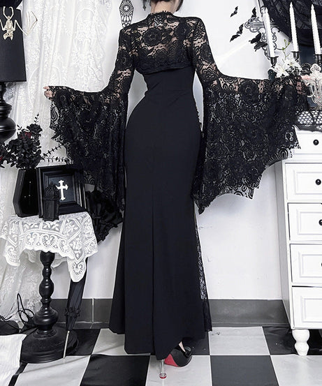 Gothic Glamour Lace Bell Sleeve Shrug - Dramatic Fall & Halloween Statement