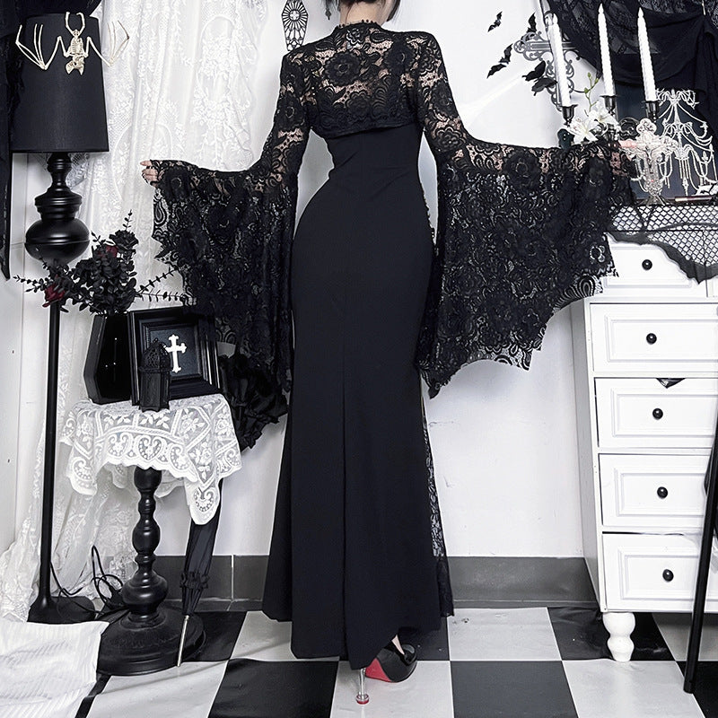 Gothic Glamour Lace Bell Sleeve Shrug - Dramatic Fall & Halloween Statement