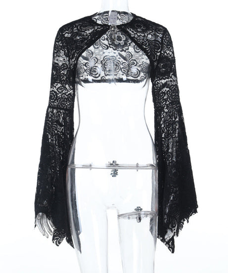 Gothic Glamour Lace Bell Sleeve Shrug - Dramatic Fall & Halloween Statement