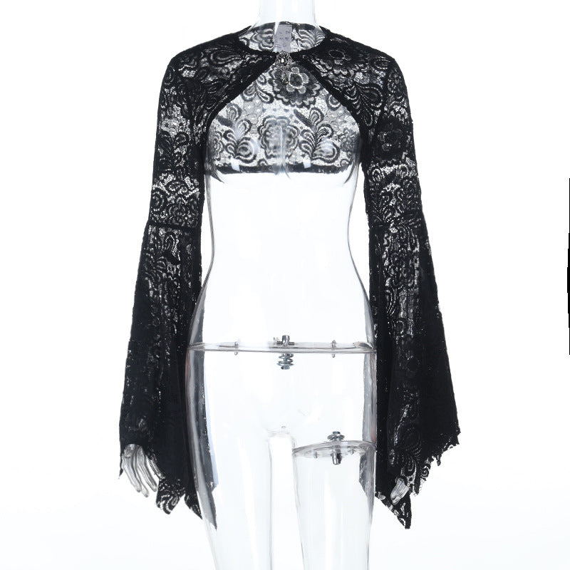 Gothic Glamour Lace Bell Sleeve Shrug - Dramatic Fall & Halloween Statement