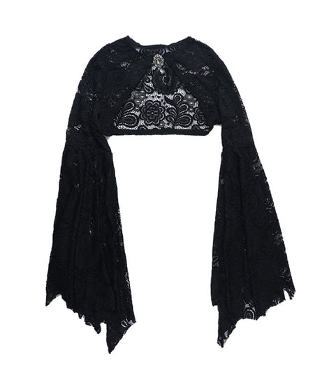 Gothic Glamour Lace Bell Sleeve Shrug - Dramatic Fall & Halloween Statement