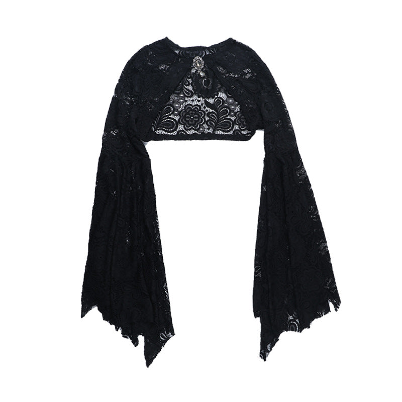 Gothic Glamour Lace Bell Sleeve Shrug - Dramatic Fall & Halloween Statement