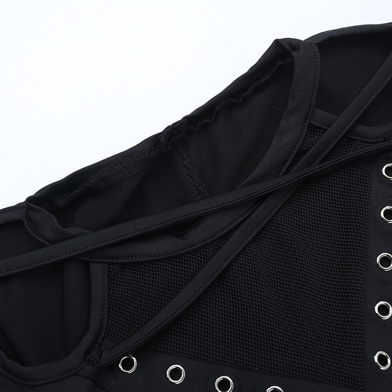 Bewitching Gothic Maxi Dress - Bell Sleeves, High Slit & Mesh | Halloween & Dark Elegance