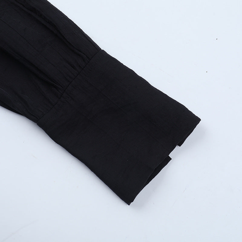 Dark Elegance Ruffled V-Neck Corset Blouse - Gothic Victorian Zip-Up Top for Fall & Halloween