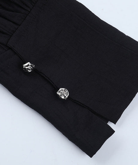 Dark Elegance Ruffled V-Neck Corset Blouse - Gothic Victorian Zip-Up Top for Fall & Halloween