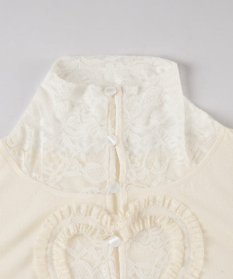 Chic Fall Sweetheart Lace Long Sleeve Top - Cozy High Neck Comfort