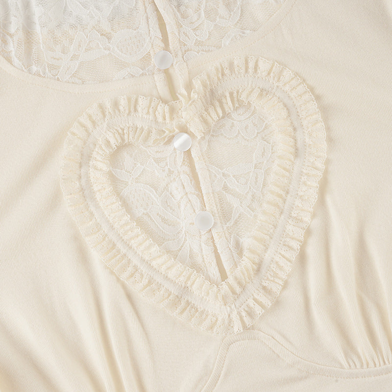 Chic Fall Sweetheart Lace Long Sleeve Top - Cozy High Neck Comfort