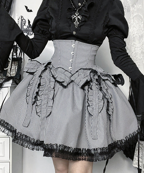 Victorian Goth Corset Waist Striped Mini Skirt - Spooky Chic Fall Fashion