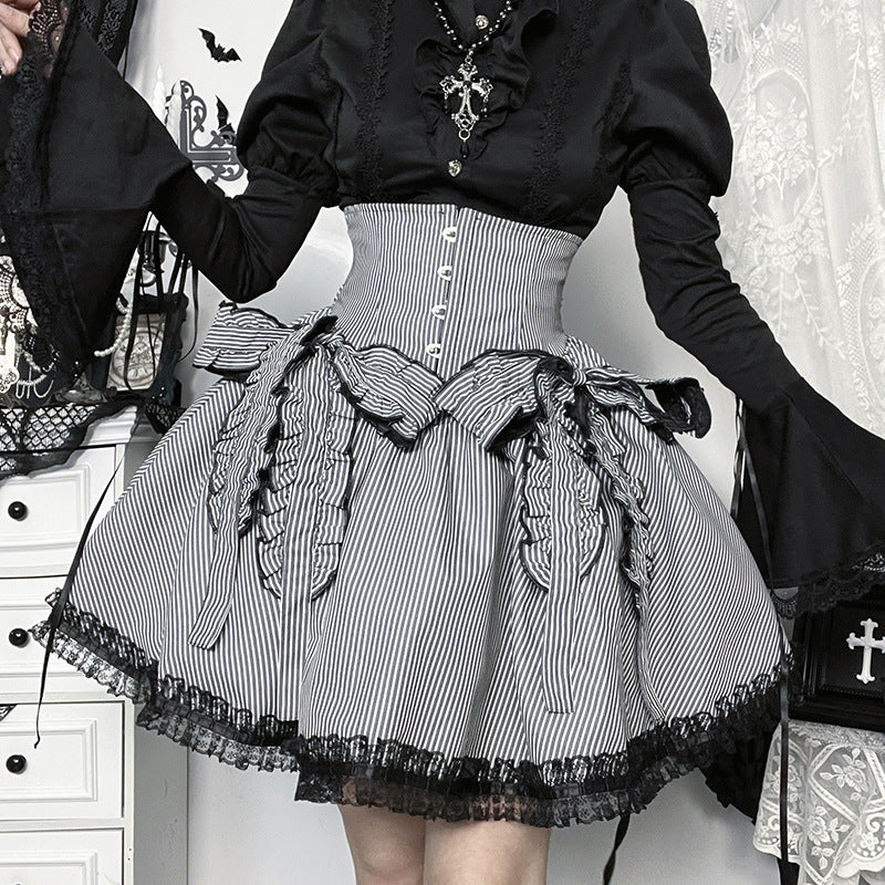 Victorian Goth Corset Waist Striped Mini Skirt - Spooky Chic Fall Fashion