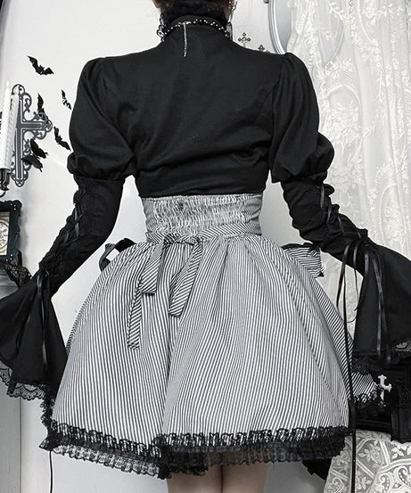 Victorian Goth Corset Waist Striped Mini Skirt - Spooky Chic Fall Fashion